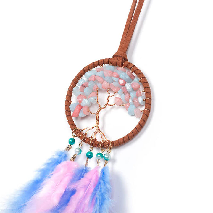 Olivenorma Crystal Tree of Life Feather Dreamcatcher Car Ornament