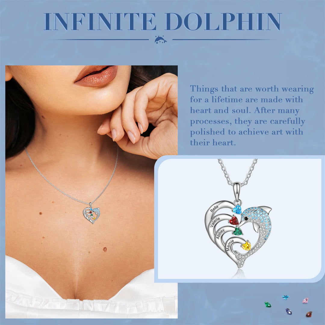 Olivenorma Heart Dolphin Necklace Engraved Stone Pendant Necklace - image 8
