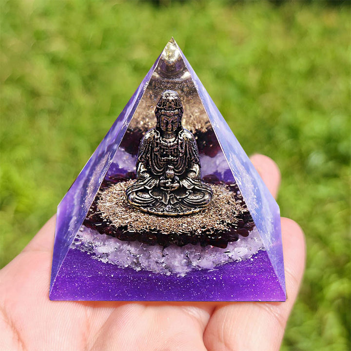 Olivenorma Garnet with Clear Crystal Orgone Pyramid