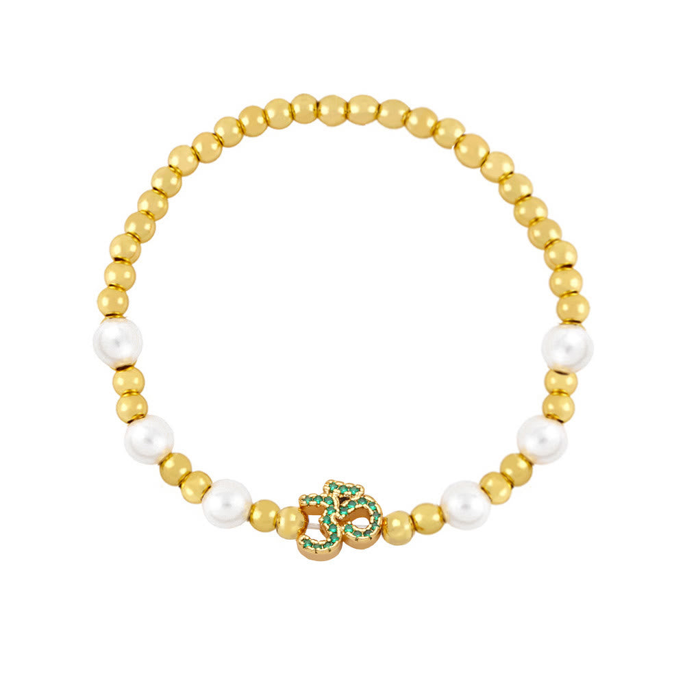 Olivenorma Brass Pearl Beaded Om Symbol Bracelet