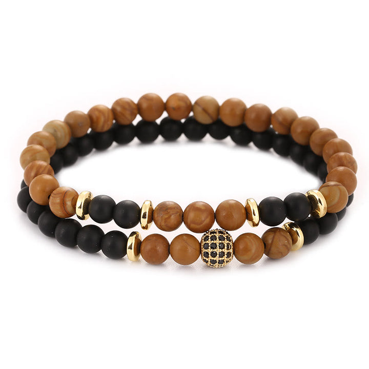 Olivenorma Natural Crystal Two Layer Beaded Men Bracelet