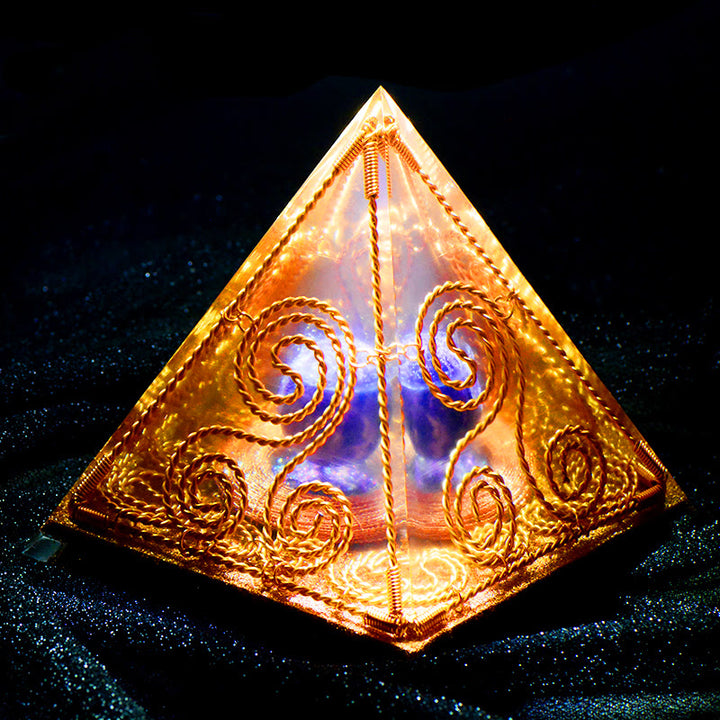 Olivenorma Triple Helix Cube - Ancient Egyptian Totem Amethyst Orgone Pyramid