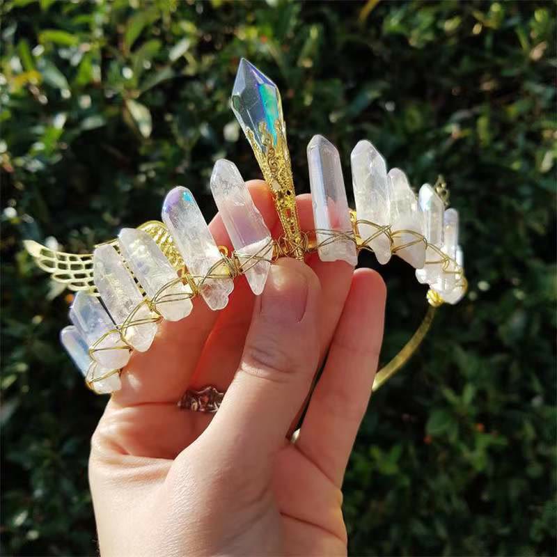 Olivenorma Natural Multicolored Crystal Gold Wings Headband