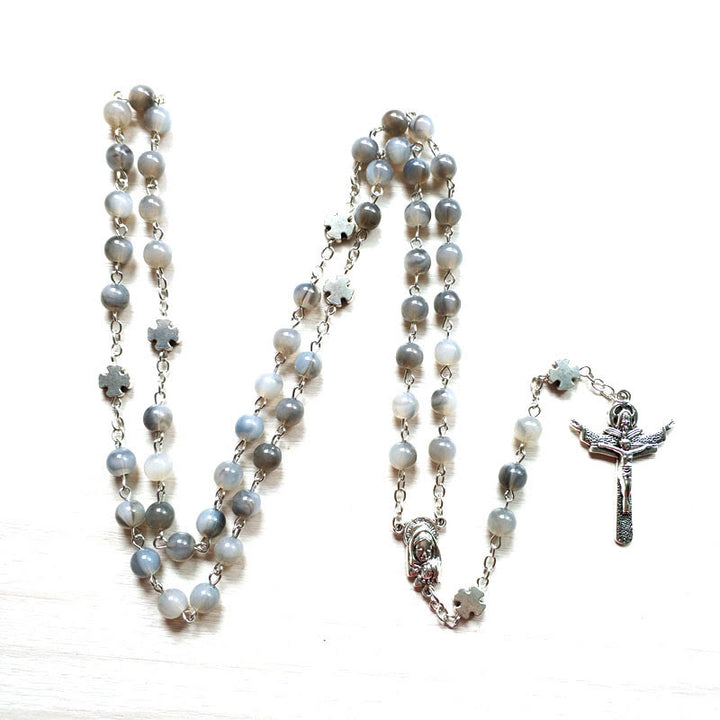Olivenorma Gray Moonstone Jesus Cross Rosary Necklace - image 5