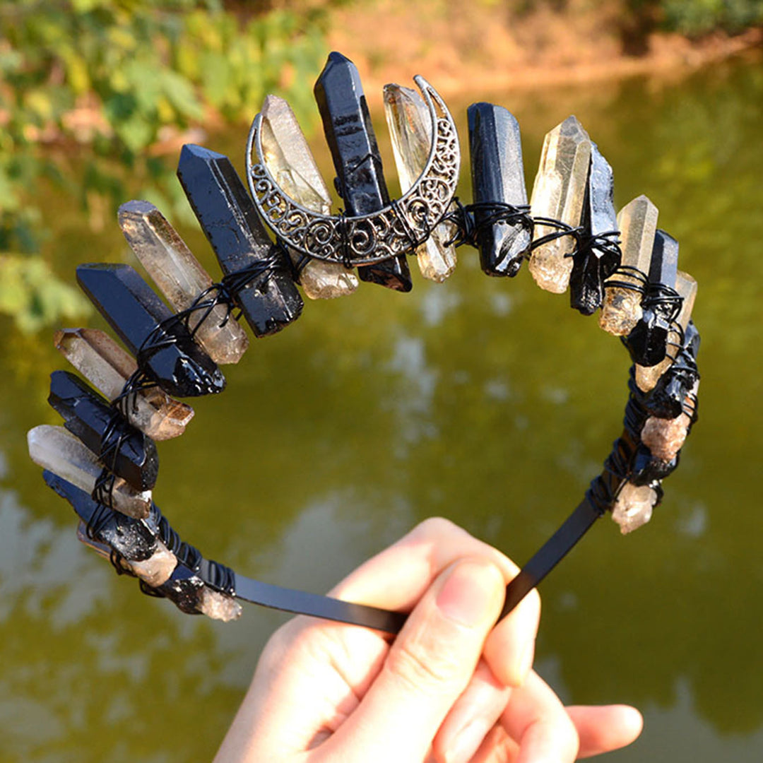 Olivenorma Clear Quartz Obsidian Moon Headband Crystal Crown