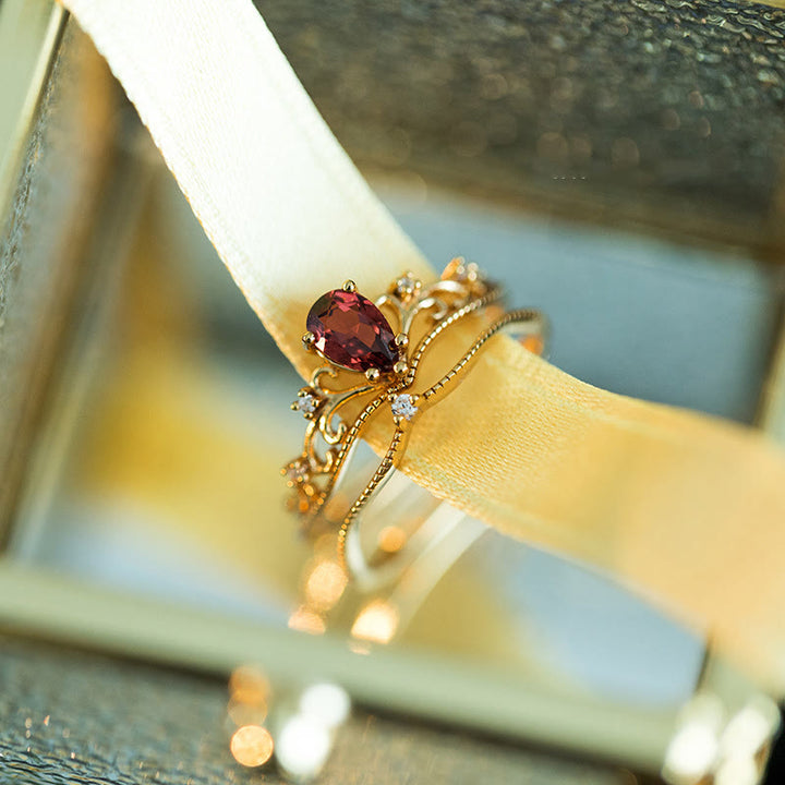 Olivenorma Red Garnet Crown Stackable Adjustable Ring Set