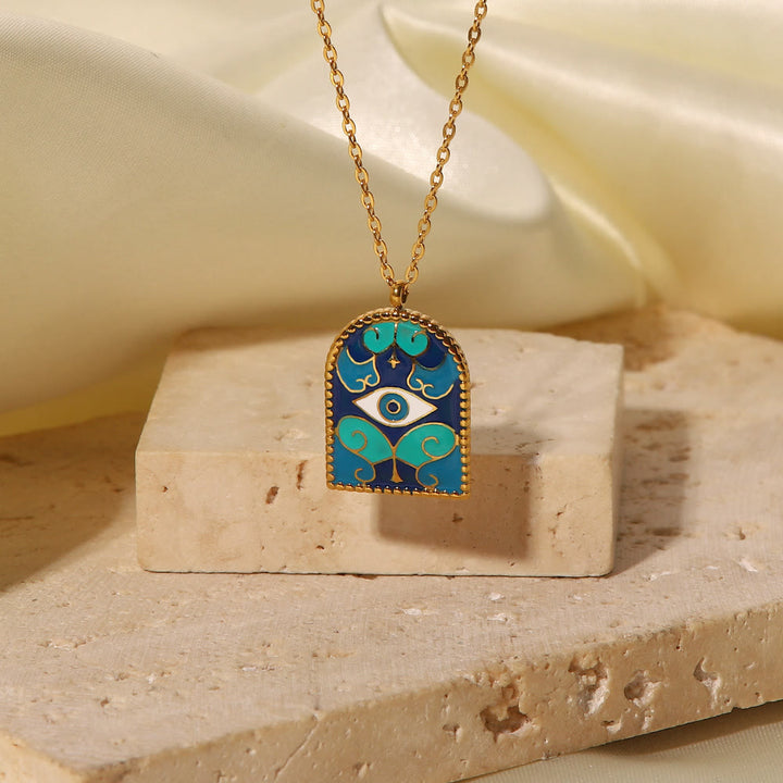 Olivenorma Blue Evil Eye Galaxy Sun Tarot Necklace