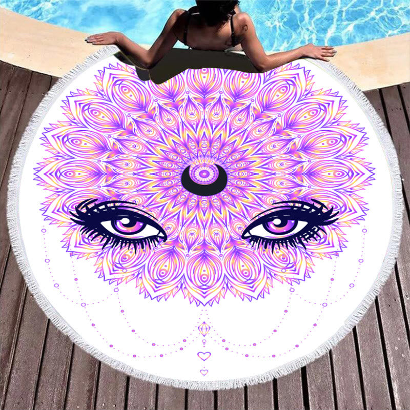 Olivenorma Evil Eye Hamsa Round Beach Towel Tapestry