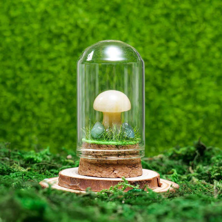 Olivenorma Glass Cover Natural Crystal Mushroom Decoration