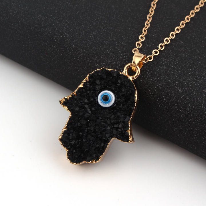 Olivenorma Hamsa Evil Eye Obsidian Clear Crystal Necklace