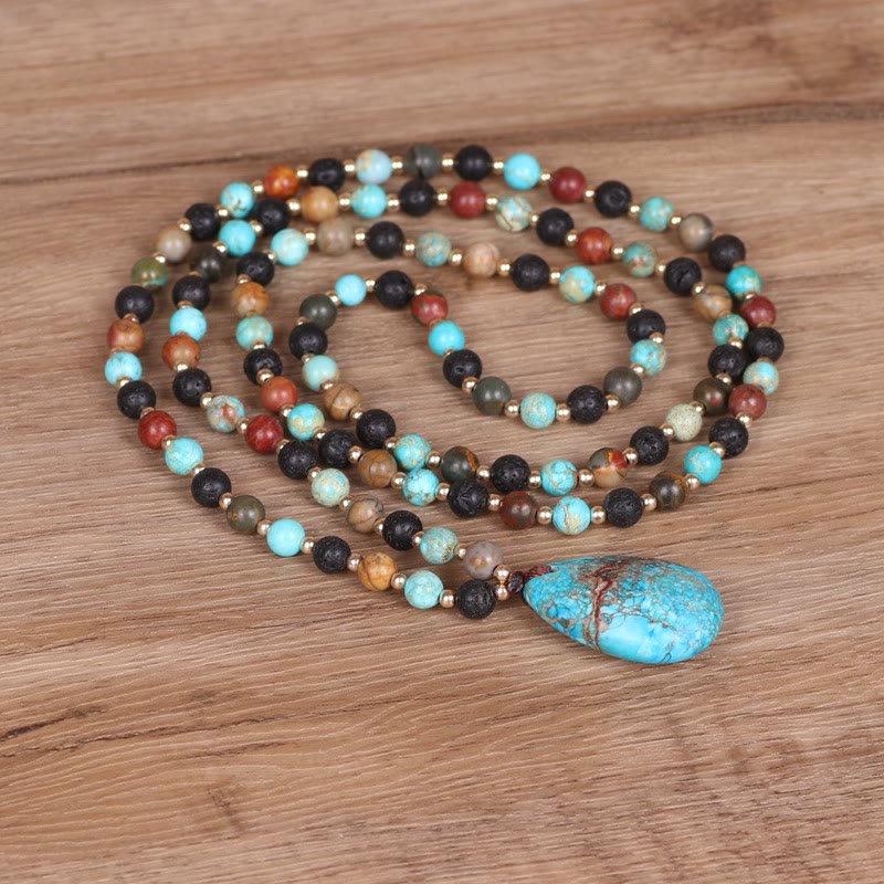 Olivenorma Turquoise Drop Shape Pendant Mala Beaded Necklace