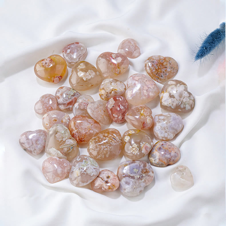 Olivenorma Cherry Blossom Agate Polished Play Stone Crystal Heart