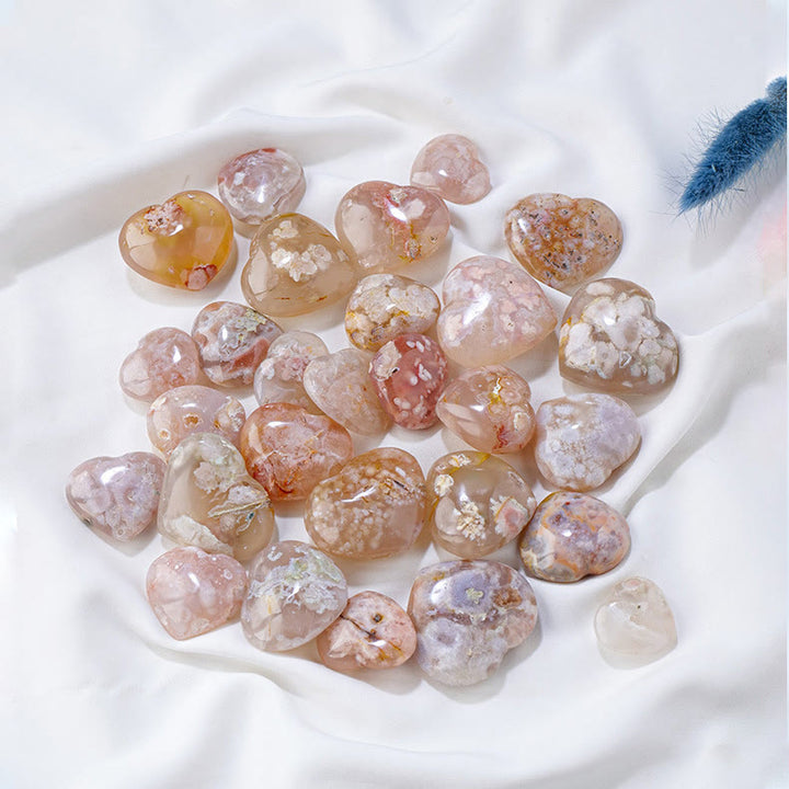 Olivenorma Cherry Blossom Agate Polished Play Stone Crystal Heart