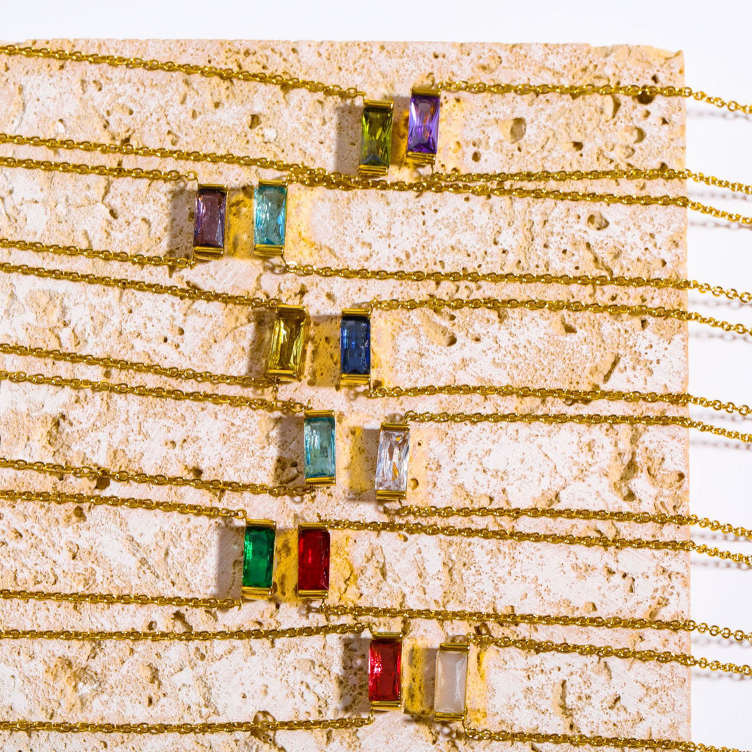 Olivenorma Simple Rectangular Birthstone Pendant Stainless Steel  Gift Card Necklace - image 46