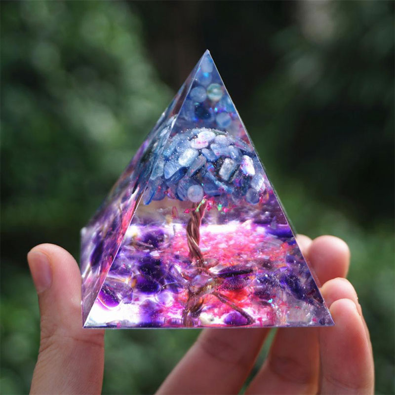 Olivenorma Tree of Life Kyanite With Amethyst Crystal  Orgone Pyramid