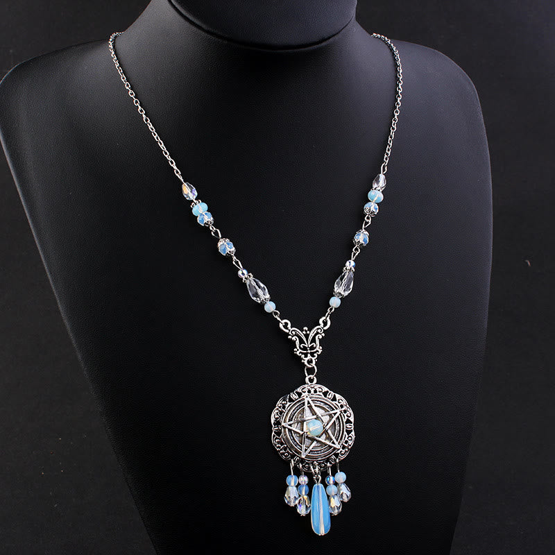 Olivenorma Witch Gothic Pentagram Opalite Star Crystal Beads Necklace