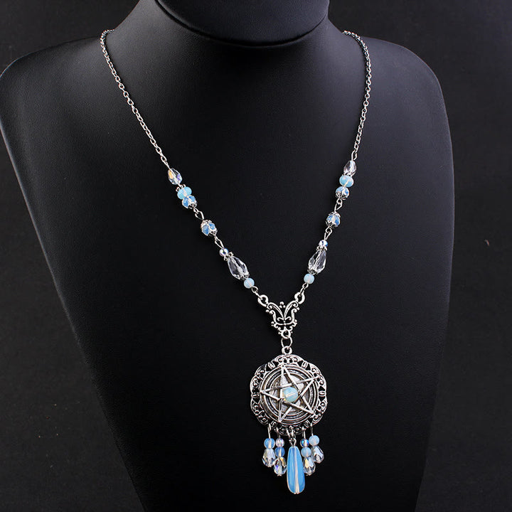 Olivenorma Witch Gothic Pentagram Opalite Star Crystal Beads Necklace