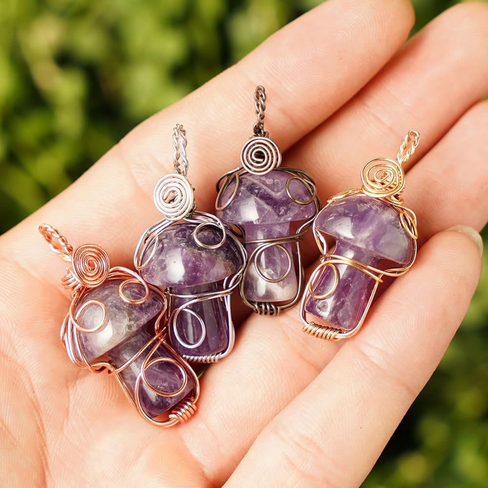 Olivenorma Natural Healing Stone Mushroom Necklace - Amethyst - Rose Gold Thread - image 50