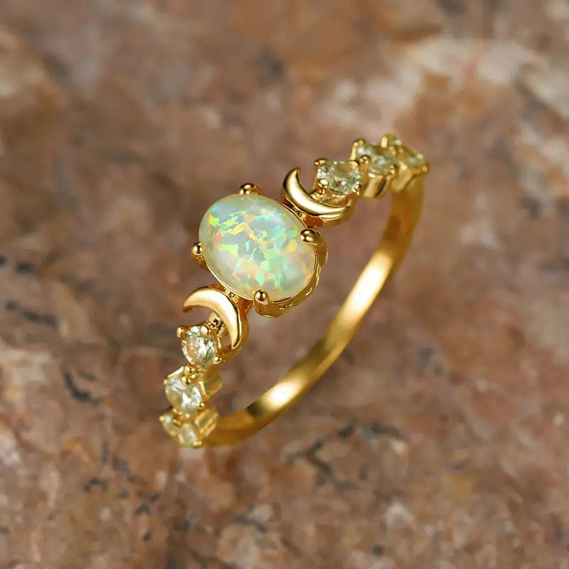 Olivenorma "Stone of Purification"- Crecent Moon Phases Opal Ring