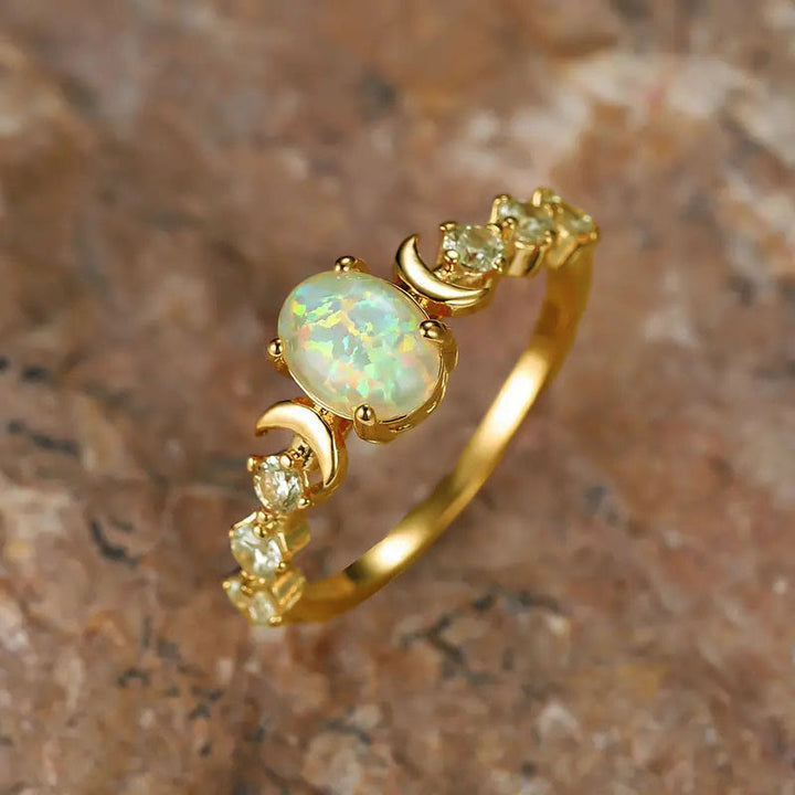 Olivenorma "Stone of Purification"- Crecent Moon Phases Opal Ring