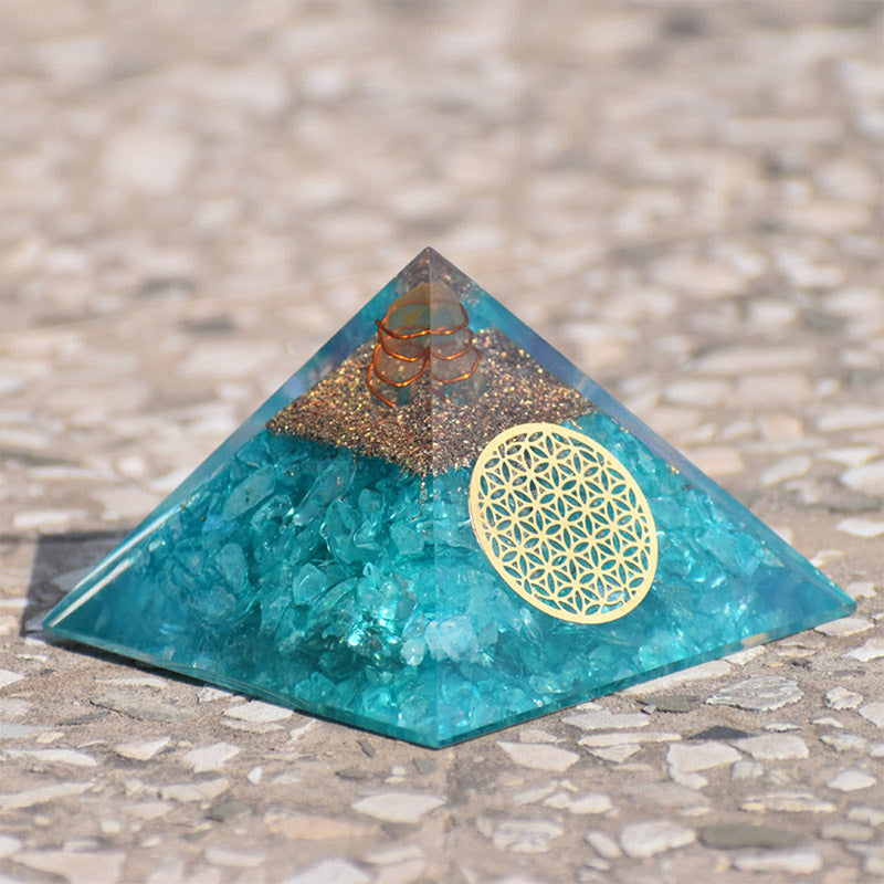 Olivenorma Clear Crystal With Aquamarine Healing  Orgone Pyramid