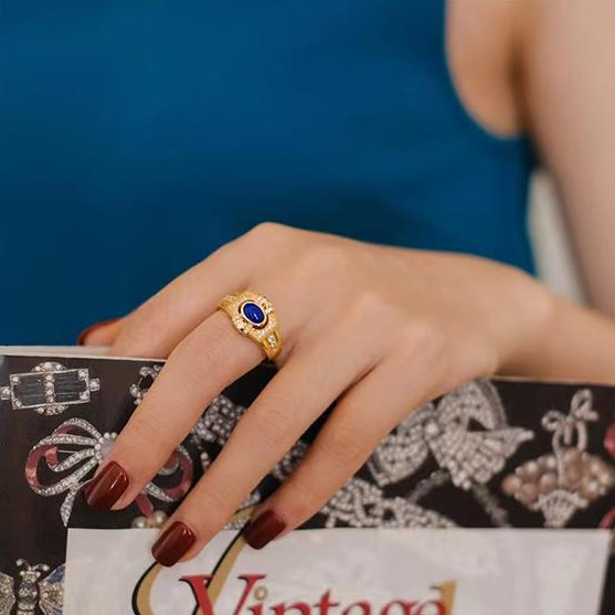 Olivenorma Vintage Lapis Lazuli Adjustable Ring