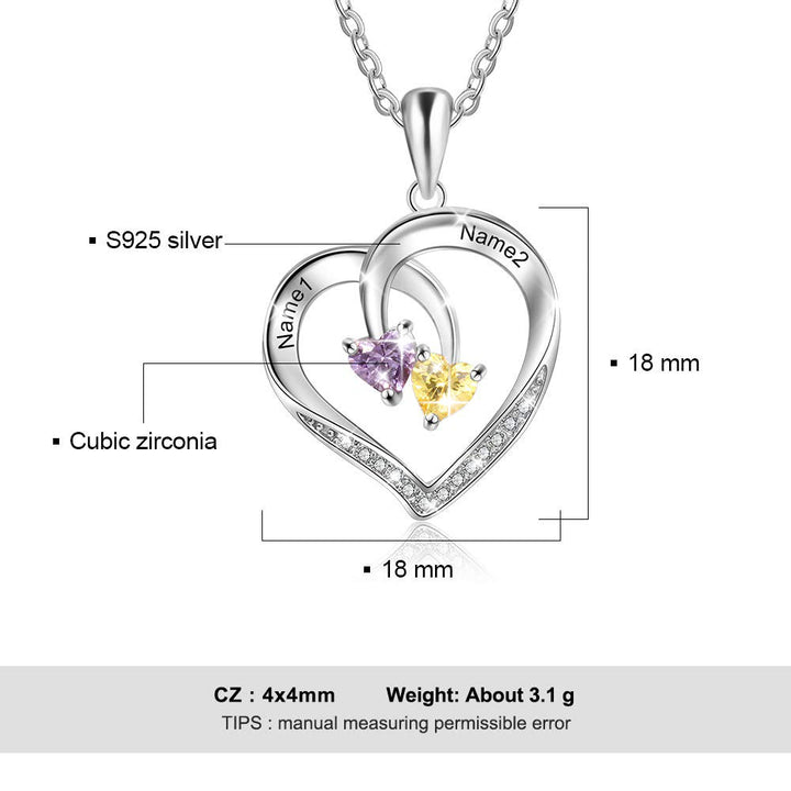 Olivenorma Custom Heart Promise 2 Birthstones Name Engaving Necklace