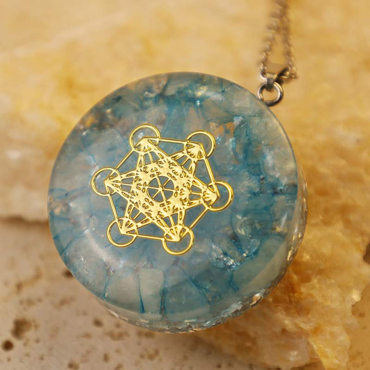 Aquamarine Metatron's Cube Energy Necklace