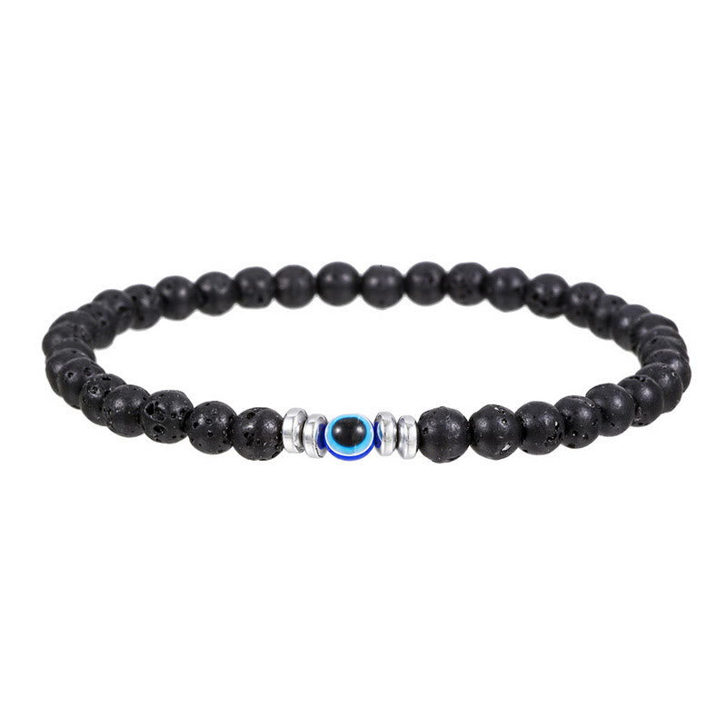Olivenorma Mens 4mm Natural Stone Evil Eye Beads Bracelet - Lava Stone - image 12