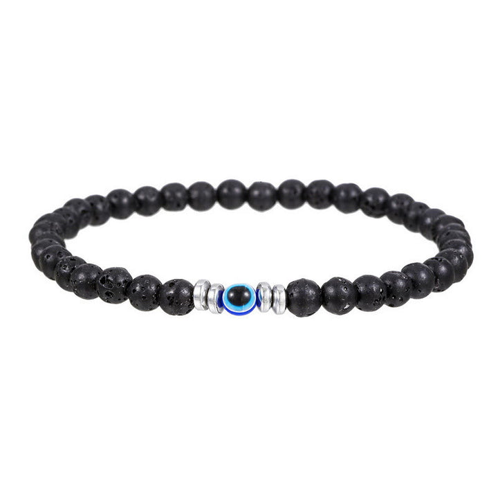 Olivenorma Mens 4mm Natural Stone Evil Eye Beads Bracelet - Lava Stone - image 12