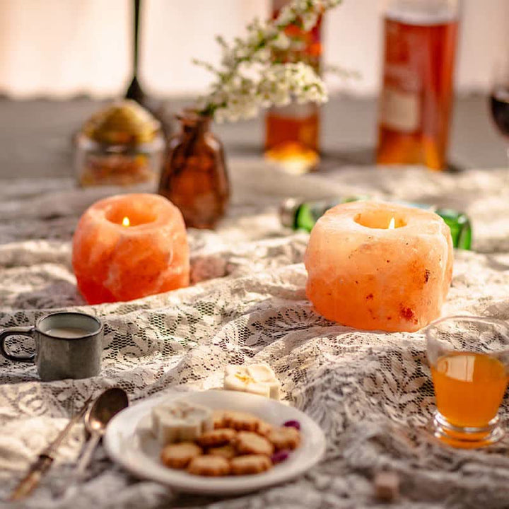 Olivenorma Romantic Hand Carved Candle Holder Himalayan Pink Salt Lamp