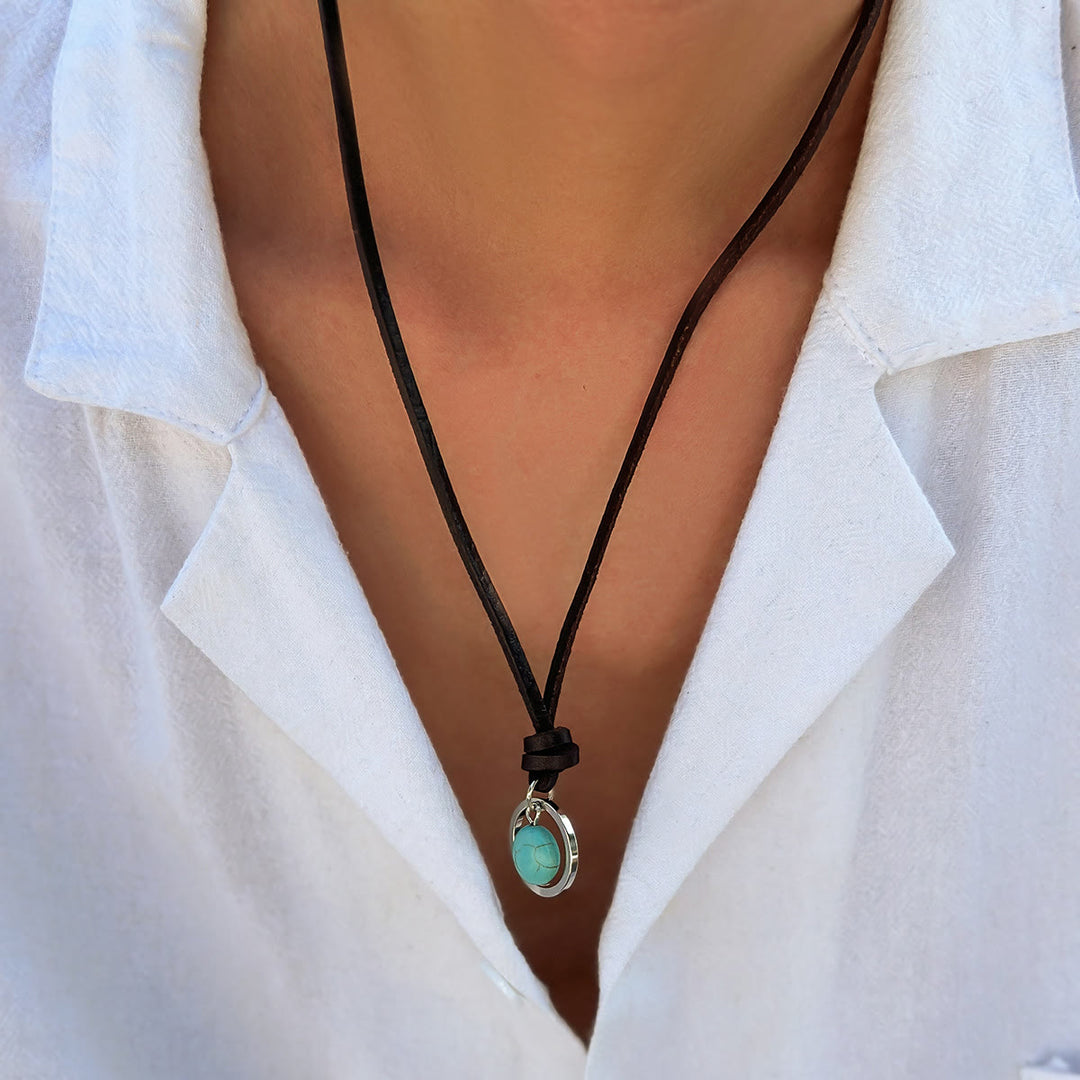 Olivenorma Silver Ring Turquoise Leather Necklace