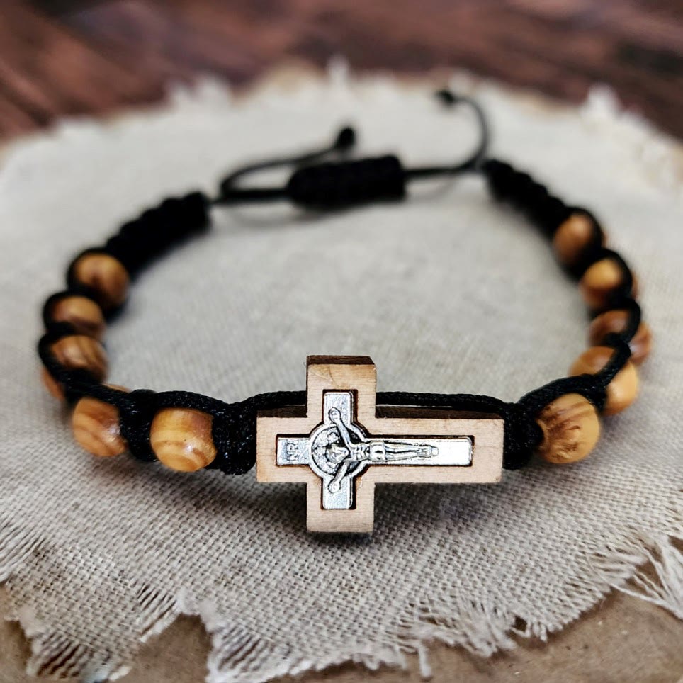 Olivenorma Cross Jesus Wooden Rosary Wrap Bracelet