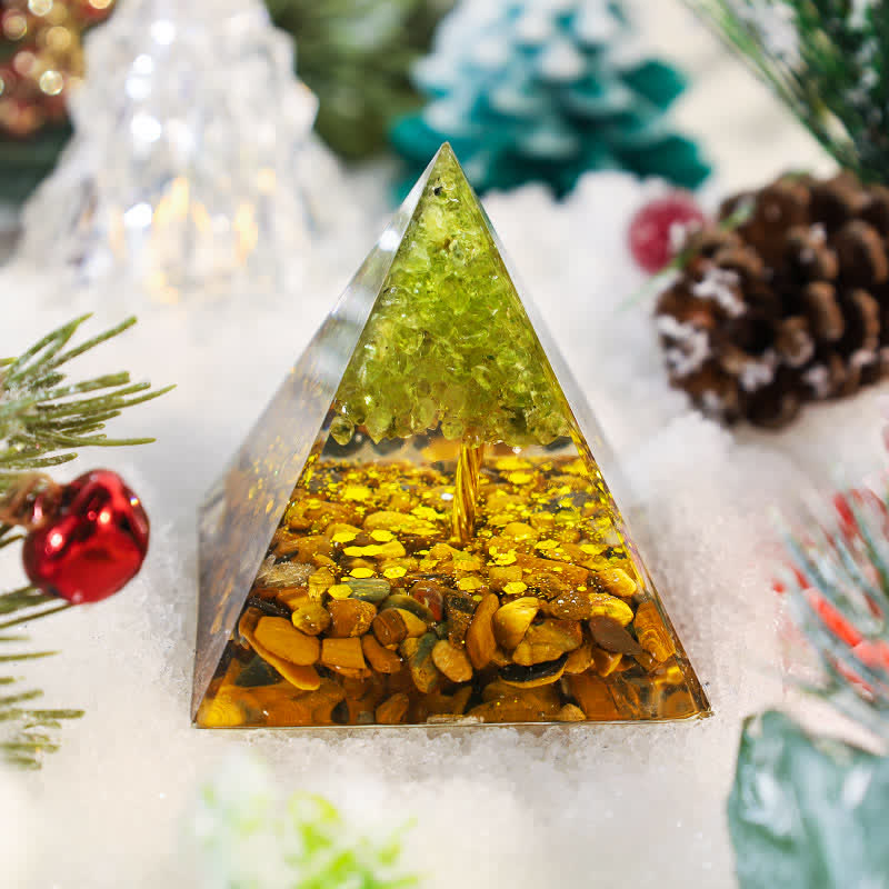 Olivenorma Radiance of Growth – Peridot & Tiger Eye Tree of Life Pyramid - image 3