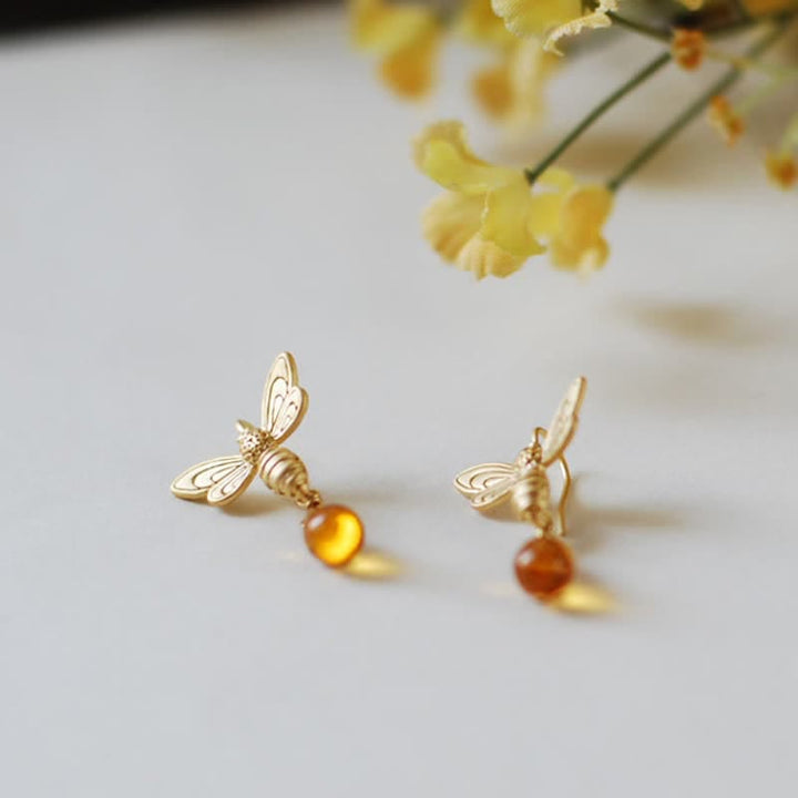 Olivenorma Bee Topaz Honey Drop Amber Earrings & Necklace