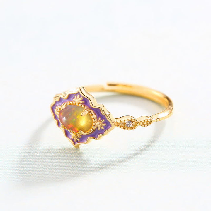 Olivenorma Opal Vintage Open Adjustable Enamel Gold Ring