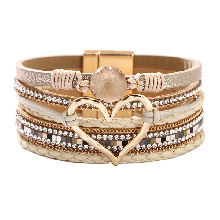 Olivenorma Bohemia Leather Wrap Hollow Heart Bracelet