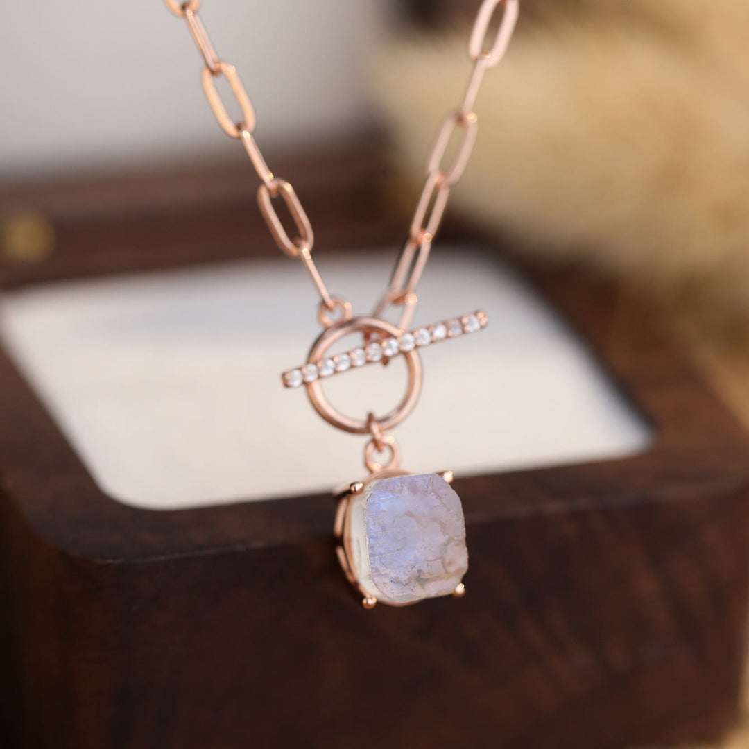 Olivenorma Natural Moonstone Open Lock Design Pendant Necklace