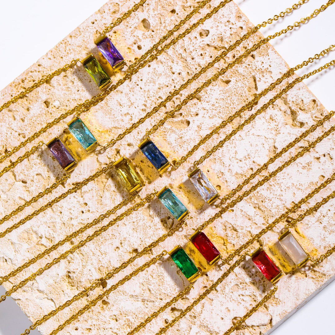 Olivenorma Simple Rectangular Birthstone Pendant Stainless Steel  Gift Card Necklace - image 45