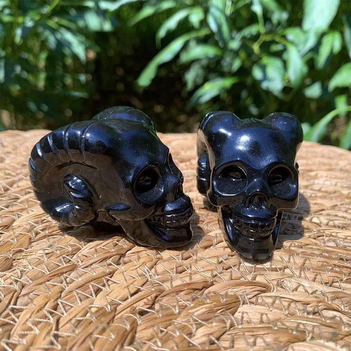 Olivenorma 40mm Obsidian Gemstone Decoration Horned Crystal Skull