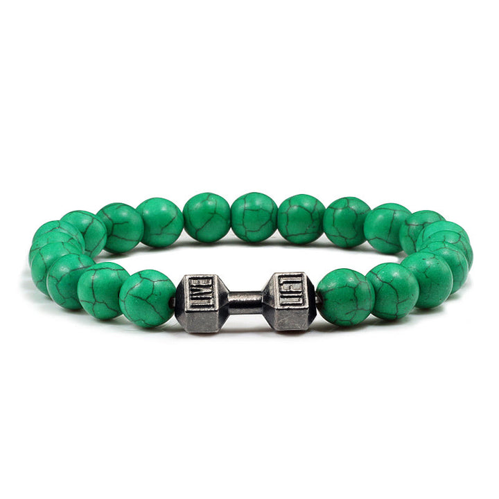 Olivenorma "Live Life" Dumbbells Natural Stone Beads Bracelet - Green Turquoise - Black Barbell - 21cm - image 22
