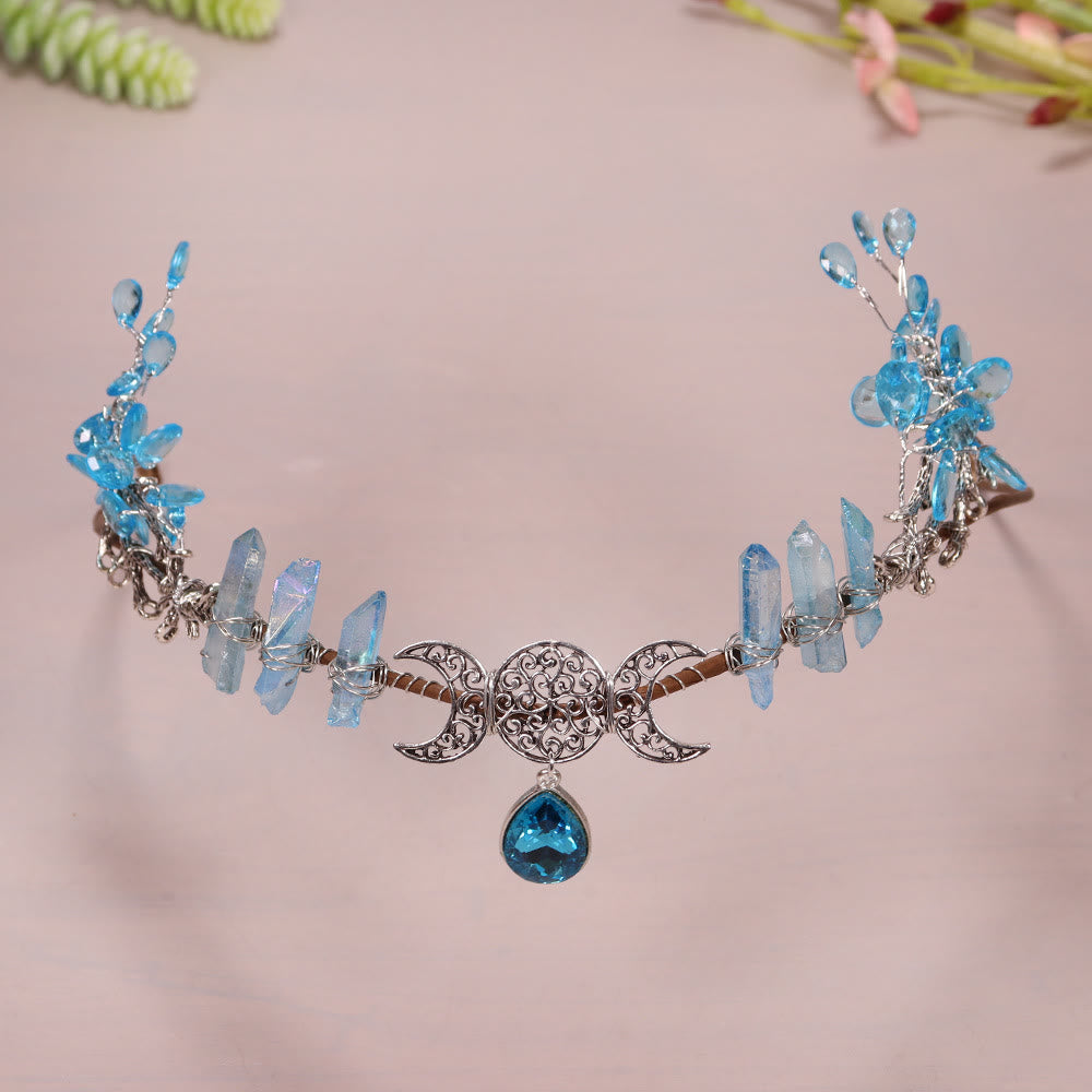 Olivenorma Natural Crystal Sun Moon Woven Flower Crystal Crown