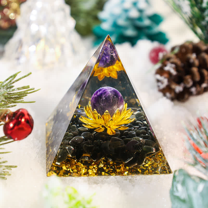 Olivenorma Black Tourmaline with Lepidolite Orgone Pyramid