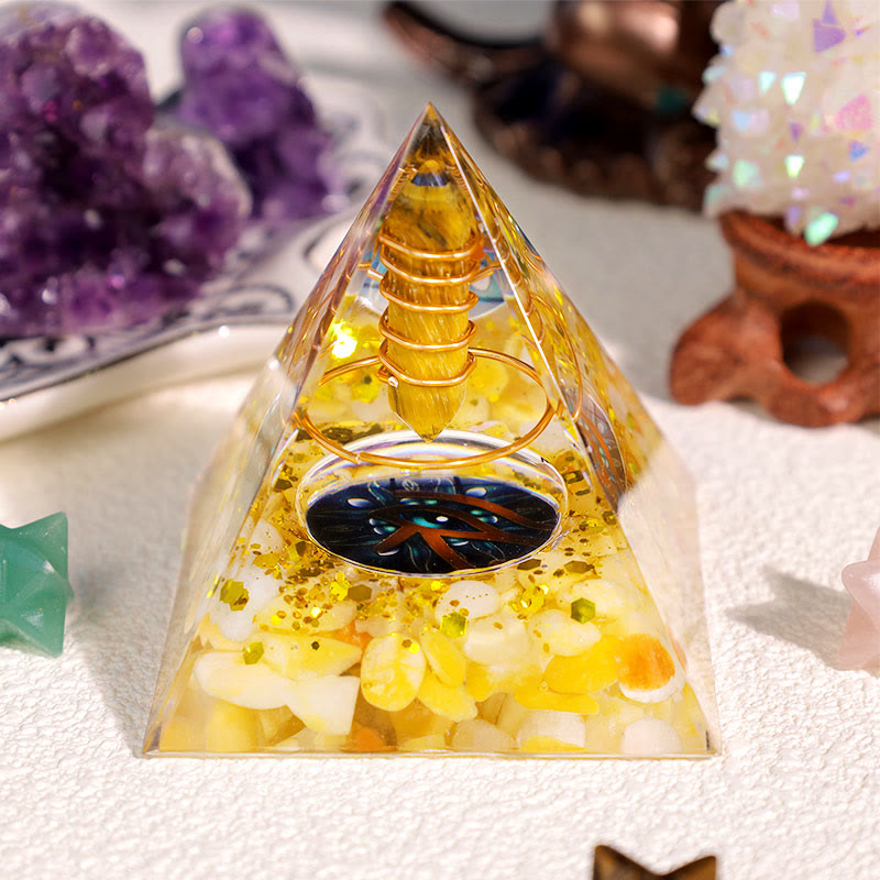 Olivenorma Tiger Eye Yellow Agate Eye Of Horus Orgone Pyramid