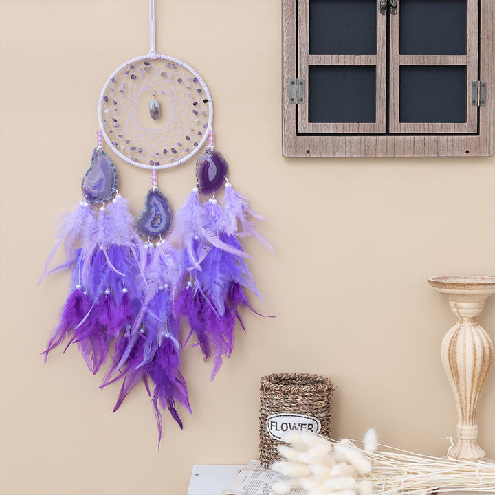 Olivenorma Amethyst Purple Agate Braided Flower Dream Catcher