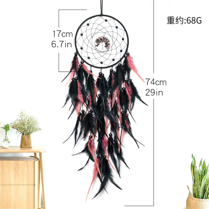 Olivenorma Tourmaline Black Pink Feather Dream Catcher