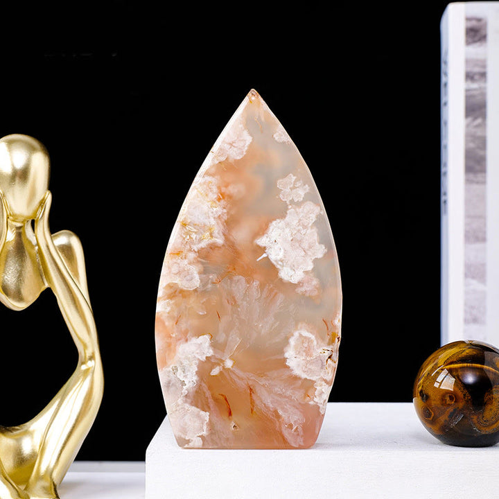 Olivenorma Natural Crystal Flame Shaped Ornaments Gemstone Decoration - Cherry Blossom Agate - Approx 300-400g - image 27