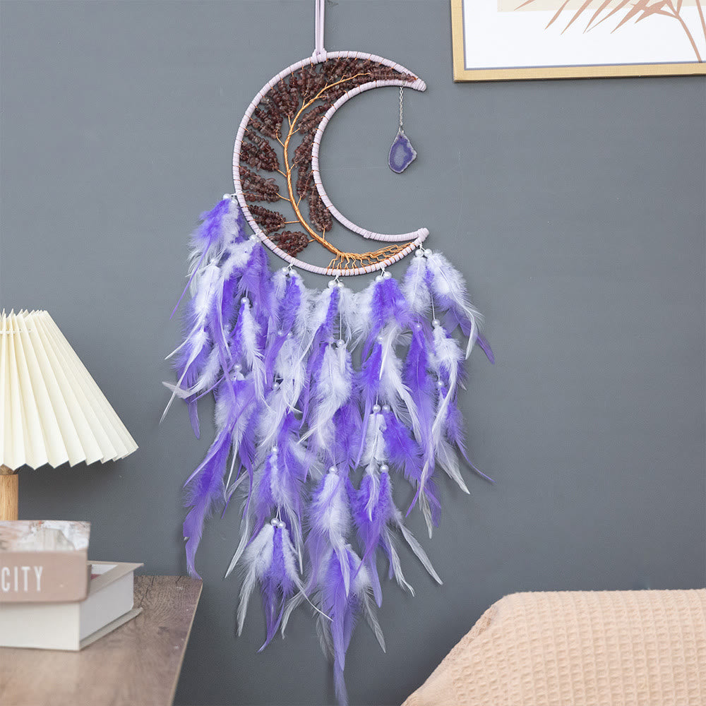 Olivenorma Natural Gravel Woven Tree of Life Moon Dream Catcher