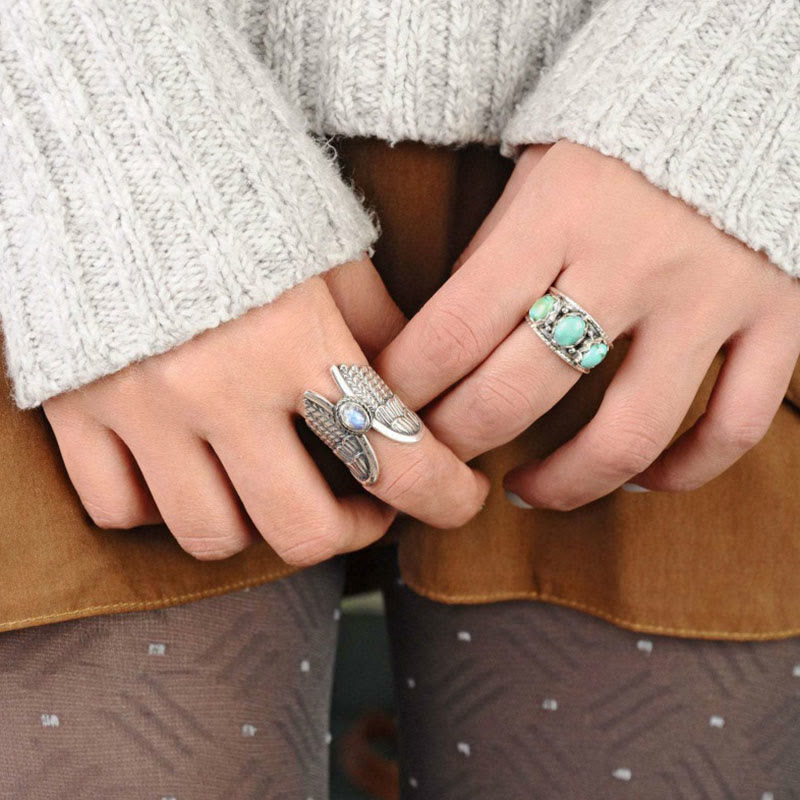 Olivenorma Angel Wings Moonstone Feather Ring