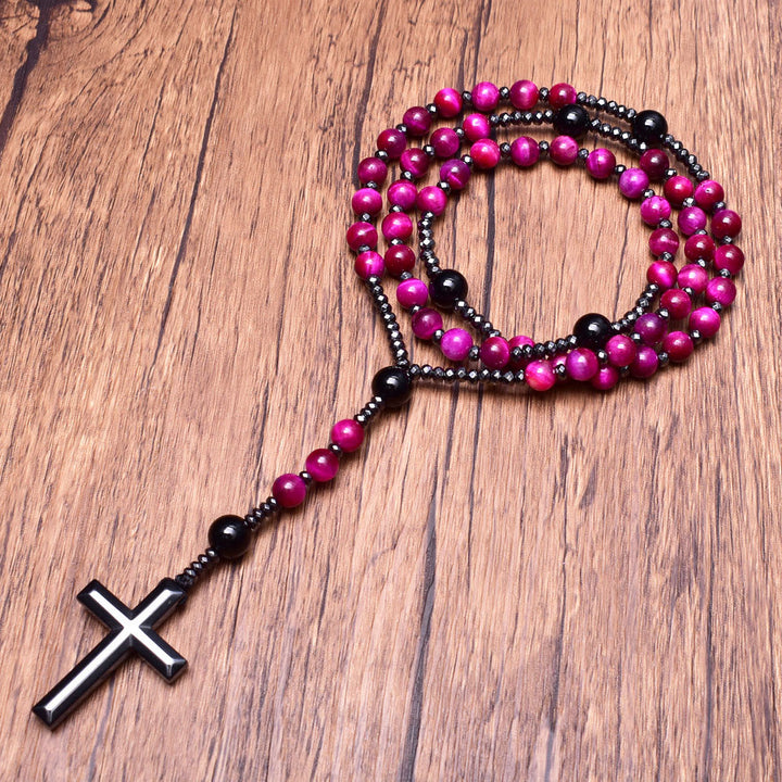 Olivenorma Natural Stone Cross Pandant Rosary Necklace